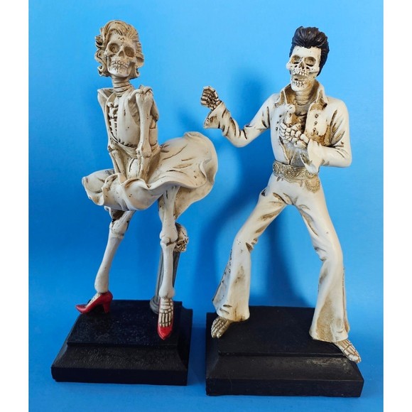 Skeleton Elvis Presley & Marilyn Monroe Figurine Statue Decor NEW 12” Novogratz - Picture 1 of 4